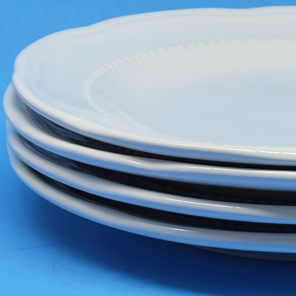 Pottery Barn Outlet White Beaded Scalloped 8" Salad Plates Set of 4 - Picture 9 of 9